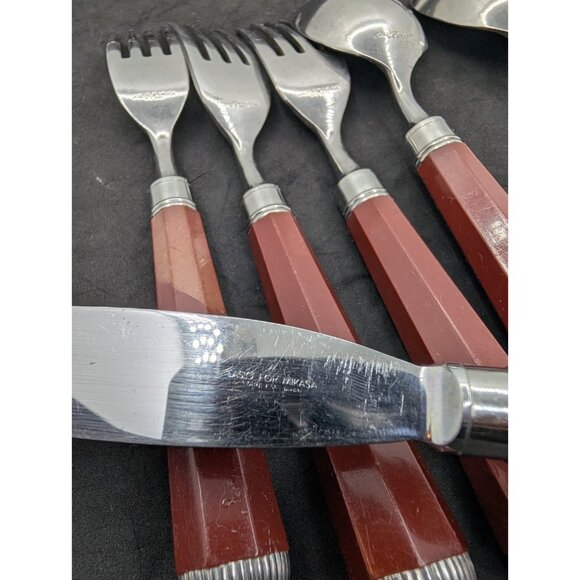 Laslo for Mikasa Silverware Plastic handle Burgundy faceted 17 Pieces HTF READ - Picture 14 of 16